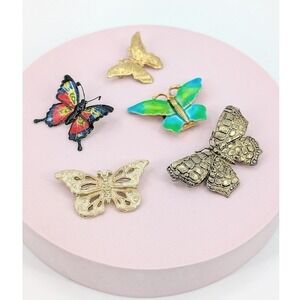 VTG Butterfly Brooch Scarf Clip‎ Lot 5pc Enamel Gold Tone Whimsy Spring Summer